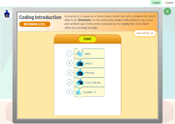 Beginning level activity at the Coding Station